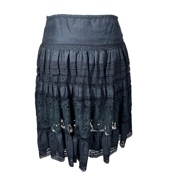 Sundance Eyelet Lace Black Linen Skirt Women’s Medium Boho Cottagecore Summer - Picture 1 of 8
